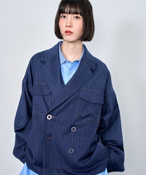Nora Lily(ノラリリー)の「【Nora Lily】Pin Stripe Easy Double Jacket(テーラードジャケット・メンズ・インディゴブルー/ブラック・FREE)」の16枚目の写真