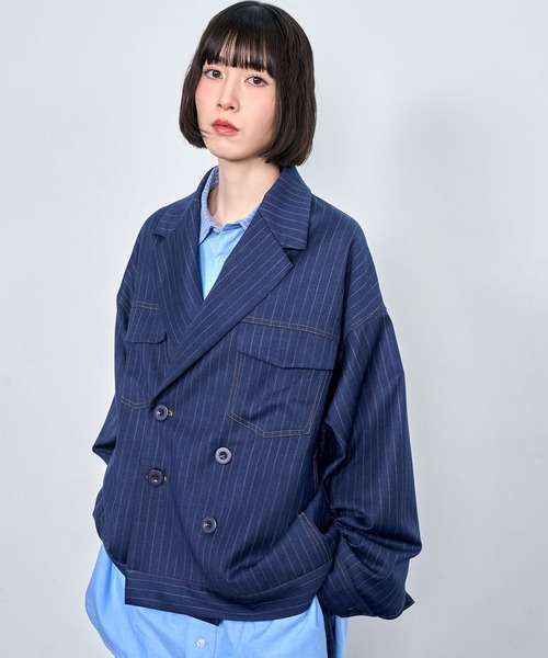 Nora Lily(ノラリリー)の「【Nora Lily】Pin Stripe Easy Double Jacket(テーラードジャケット・メンズ・インディゴブルー/ブラック・FREE)」の15枚目の写真