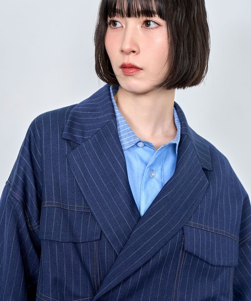 Nora Lily(ノラリリー)の「【Nora Lily】Pin Stripe Easy Double Jacket(テーラードジャケット・メンズ・インディゴブルー/ブラック・FREE)」の21枚目の写真