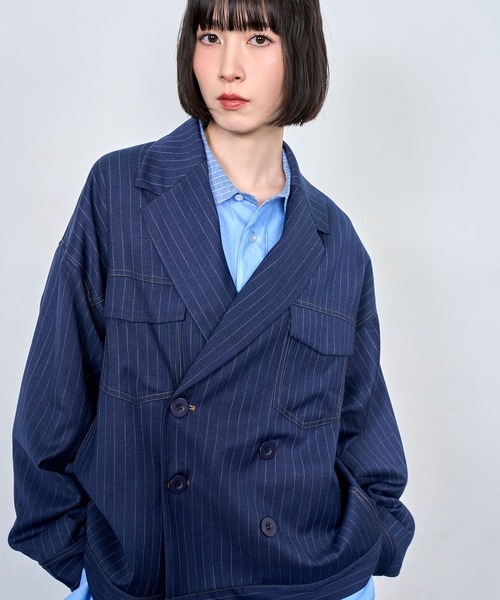 Nora Lily(ノラリリー)の「【Nora Lily】Pin Stripe Easy Double Jacket(テーラードジャケット・メンズ・インディゴブルー/ブラック・FREE)」の17枚目の写真