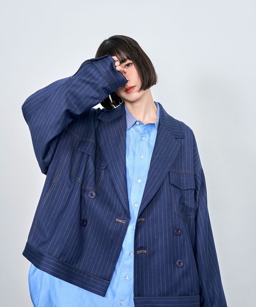 Nora Lily(ノラリリー)の「【Nora Lily】Pin Stripe Easy Double Jacket(テーラードジャケット・メンズ・インディゴブルー/ブラック・FREE)」の19枚目の写真