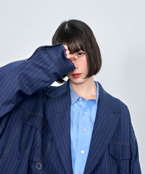 Nora Lily(ノラリリー)の「【Nora Lily】Pin Stripe Easy Double Jacket(テーラードジャケット・メンズ・インディゴブルー/ブラック・FREE)」の20枚目の写真