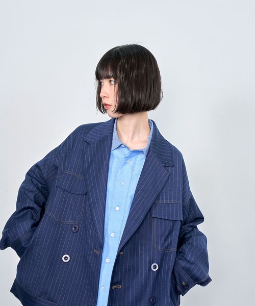 Nora Lily(ノラリリー)の「【Nora Lily】Pin Stripe Easy Double Jacket(テーラードジャケット・メンズ・インディゴブルー/ブラック・FREE)」の18枚目の写真