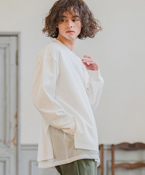 CAMBIO(カンビオ)の「mlt5590- メッシュレイヤードカットソー(Tシャツ/カットソー・メンズ・ホワイト/ブラック/ブルー・M/L/XL)」の4枚目の写真