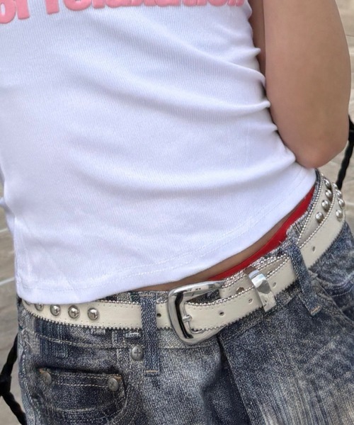 Never mind the XU（ネバーマインドザエックスユー）の「【Never mind the XU】studs belt / 【ネバーマインド ザ エックスユー】スタッズベルト（ベルト・メンズ・ブラック/アイボリー・ONE SIZE）」の2枚目の写真