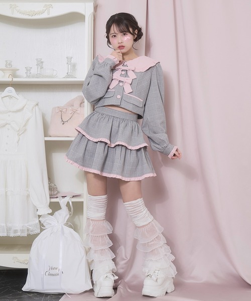 Honey Cinnamon(ハニーシナモン)の「ポイント配色チェックセットアップ(セットアップ・レディース・ブラック/グレー・FREE)」の12枚目の写真