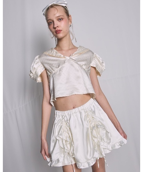 lilLilly（リルリリー）の「サテンドットセーラーブラウス（シャツ/ブラウス・レディース・ブラック/ホワイト/ブルー・FREE）」の7枚目の写真