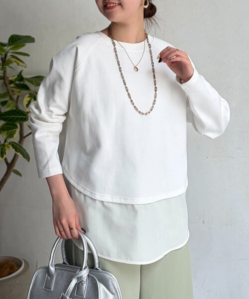 Chez toi(シェトワ)の「サカリバ裾異素材プルオーバー(Tシャツ/カットソー・レディース・オフホワイト/ブラック/オリーブ・FREE)」の5枚目の写真