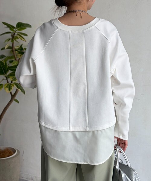 Chez toi(シェトワ)の「サカリバ裾異素材プルオーバー(Tシャツ/カットソー・レディース・オフホワイト/ブラック/オリーブ・FREE)」の7枚目の写真