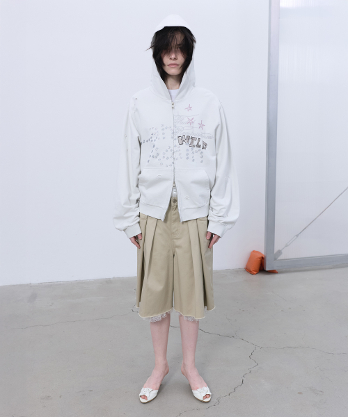Печатная худи на молнии (светло‑бежевая) — Printed Hood Zip‑Up (Light Beige)