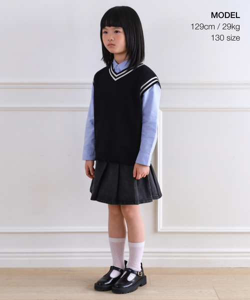 MUSINSA STANDARD KIDS（ムシンサスタンダードキッズ）の「オーバーサイズプレッピーニットベスト[ブラック]（ニット/セーター・レディース・その他・100/110/120/130/140/150/160）」の2枚目の写真
