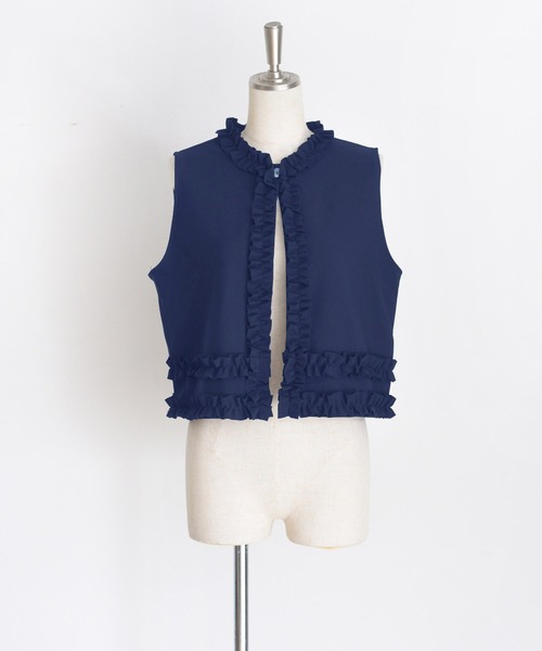 Eimee Law（エイミーロウ）の「フリルトリミングボンディングベスト（ベスト・レディース・ネイビー/ブラック・FREE）」の2枚目の写真