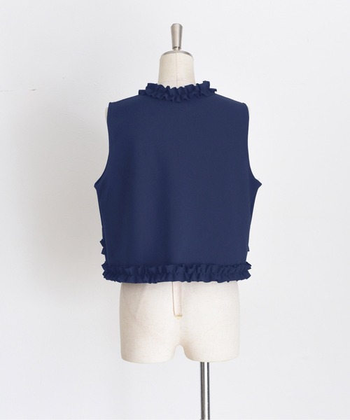 Eimee Law（エイミーロウ）の「フリルトリミングボンディングベスト（ベスト・レディース・ネイビー/ブラック・FREE）」の3枚目の写真