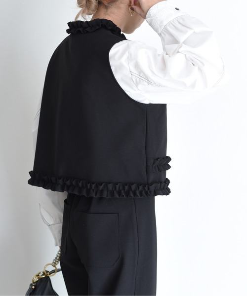 Eimee Law（エイミーロウ）の「フリルトリミングボンディングベスト（ベスト・レディース・ネイビー/ブラック・FREE）」の13枚目の写真