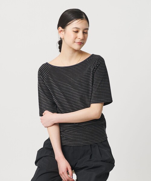 BEAUTY&YOUTH UNITED ARROWS(ビューティーアンドユースユナイテッドアローズ)の「コットン パイルボーダー 5分袖カットソー(Tシャツ/カットソー・レディース・クリーム/ライトブルー/ダークグレー・FREE)」の2枚目の写真