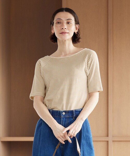 BEAUTY&YOUTH UNITED ARROWS(ビューティーアンドユースユナイテッドアローズ)の「コットン パイルボーダー 5分袖カットソー(Tシャツ/カットソー・レディース・クリーム/ライトブルー/ダークグレー・FREE)」の3枚目の写真
