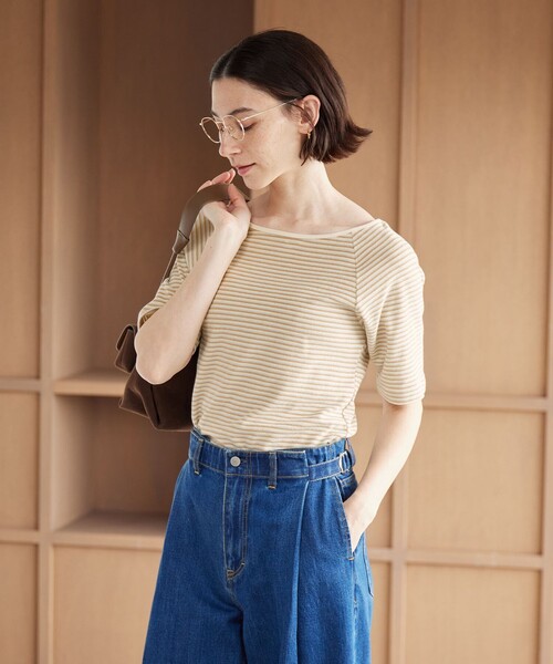 BEAUTY&YOUTH UNITED ARROWS(ビューティーアンドユースユナイテッドアローズ)の「コットン パイルボーダー 5分袖カットソー(Tシャツ/カットソー・レディース・クリーム/ライトブルー/ダークグレー・FREE)」の4枚目の写真