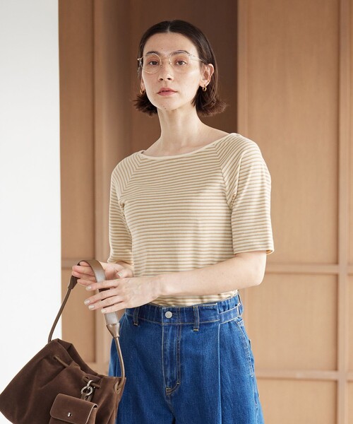 BEAUTY&YOUTH UNITED ARROWS(ビューティーアンドユースユナイテッドアローズ)の「コットン パイルボーダー 5分袖カットソー(Tシャツ/カットソー・レディース・クリーム/ライトブルー/ダークグレー・FREE)」の5枚目の写真