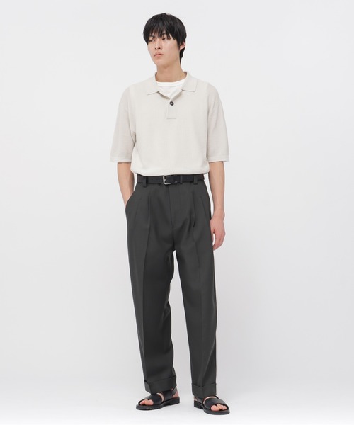 MARGARET HOWELL（マーガレットハウエル）の「COTTON RAMIE PIQUE（ニット/セーター・メンズ・オフホワイト/ブラック・LARGE/MEDIUM）」の3枚目の写真