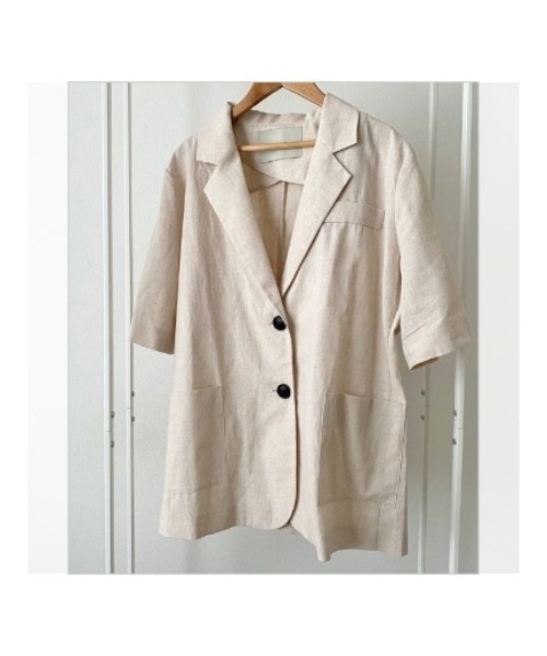 KALENO(カレノ)の「half sleeve linen jk(テーラードジャケット・レディース・ブルー/ベージュ・FREE)」の2枚目の写真