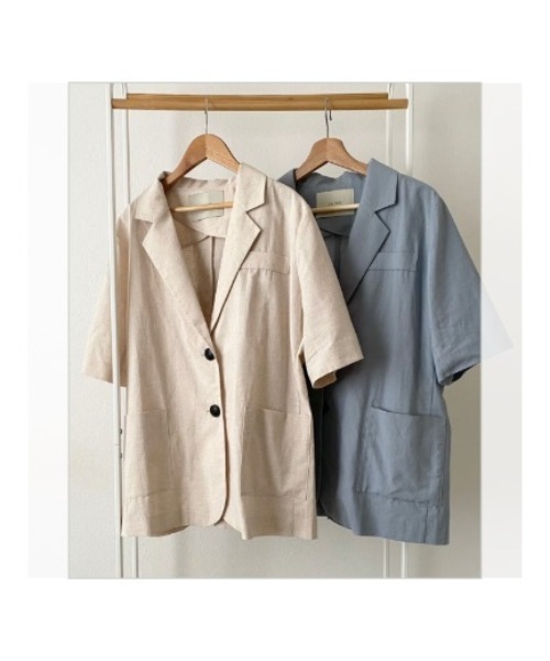 KALENO(カレノ)の「half sleeve linen jk(テーラードジャケット・レディース・ブルー/ベージュ・FREE)」の4枚目の写真