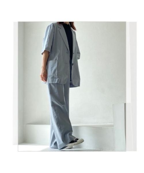 KALENO(カレノ)の「half sleeve linen jk(テーラードジャケット・レディース・ブルー/ベージュ・FREE)」の3枚目の写真