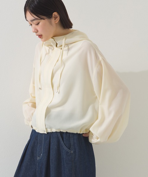 OMNES(オムネス)の「シアーテックコットン フード長袖シャツブルゾン 花粉リリース付(ブルゾン・レディース・ネイビー/ベージュ/オリーブ/アイボリー・FREE)」の11枚目の写真