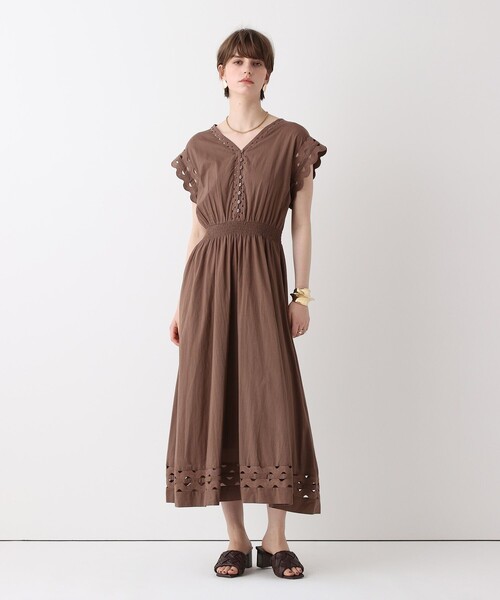 Auralee 25aw スリーブレスワンピース　美品 セール】ウェーブレースフレンチスリーブワンピース（ワンピース