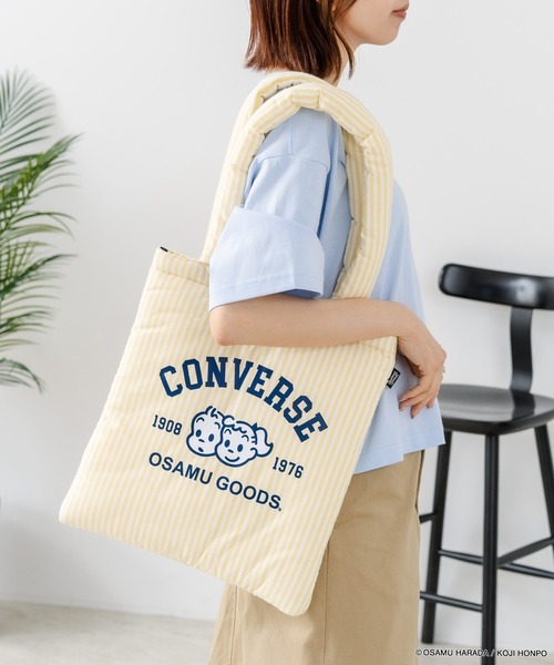 CONVERSE（コンバース）の「【CONVERSE/コンバース】CONVERSE×OSAMUGOODS ストライプ パフィングトートバッグ（トートバッグ・レディース・サックスブルー/イエロー/グリーン/ピンク・FREE）」の4枚目の写真