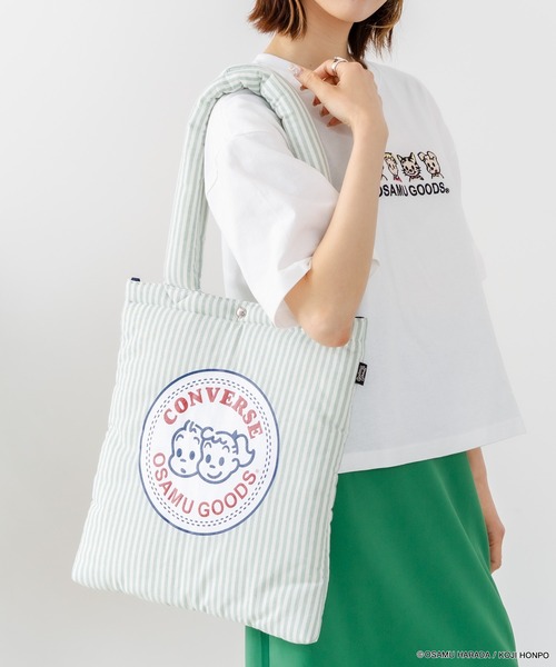 CONVERSE（コンバース）の「【CONVERSE/コンバース】CONVERSE×OSAMUGOODS ストライプ パフィングトートバッグ（トートバッグ・レディース・サックスブルー/イエロー/グリーン/ピンク・FREE）」の2枚目の写真