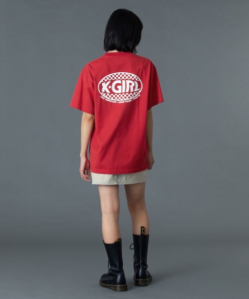 X-girl(エックスガール)の「CHECKER OVAL LOGO POCKET S/S TEE(Tシャツ/カットソー・レディース・ホワイト/レッド/ブラック・S/M/L)」の11枚目の写真