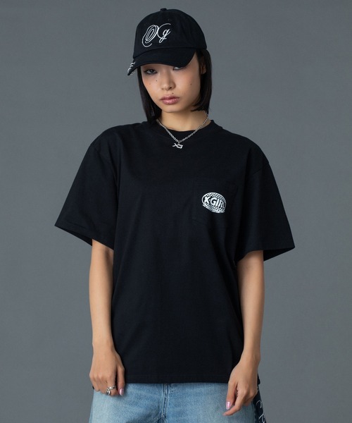 X-girl(エックスガール)の「CHECKER OVAL LOGO POCKET S/S TEE(Tシャツ/カットソー・レディース・ホワイト/レッド/ブラック・S/M/L)」の15枚目の写真