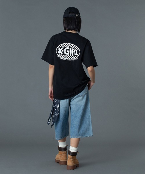 X-girl(エックスガール)の「CHECKER OVAL LOGO POCKET S/S TEE(Tシャツ/カットソー・レディース・ホワイト/レッド/ブラック・S/M/L)」の21枚目の写真