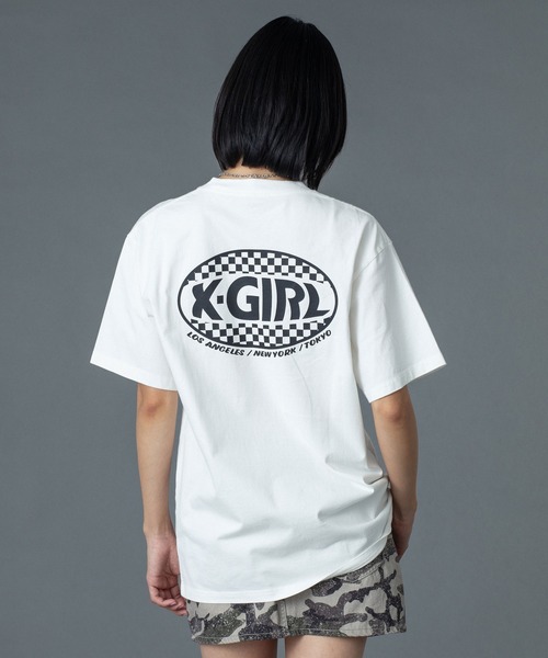 X-girl(エックスガール)の「CHECKER OVAL LOGO POCKET S/S TEE(Tシャツ/カットソー・レディース・ホワイト/レッド/ブラック・S/M/L)」の22枚目の写真