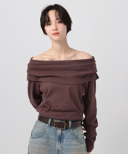 BAYFLOW（ベイフロー）の「オフショルフラップニットプルオーバー（ニット/セーター・レディース・ブラウン/オフホワイト/グレー・FREE）」の3枚目の写真