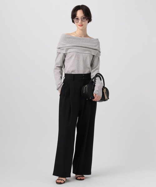 BAYFLOW（ベイフロー）の「オフショルフラップニットプルオーバー（ニット/セーター・レディース・ブラウン/オフホワイト/グレー・FREE）」の9枚目の写真