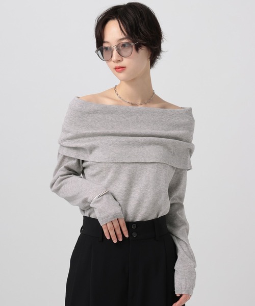 BAYFLOW（ベイフロー）の「オフショルフラップニットプルオーバー（ニット/セーター・レディース・ブラウン/オフホワイト/グレー・FREE）」の10枚目の写真
