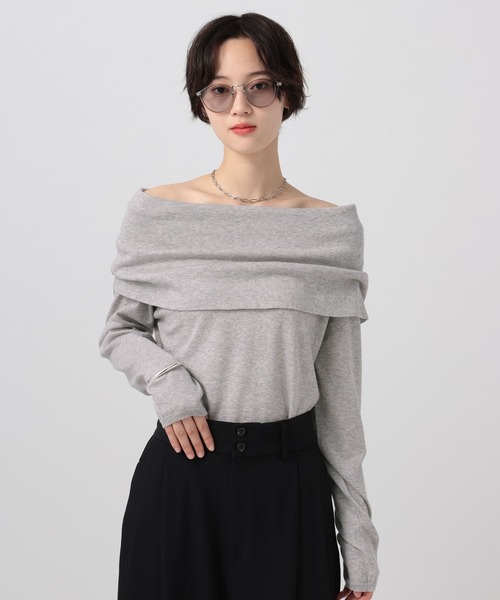 BAYFLOW（ベイフロー）の「オフショルフラップニットプルオーバー（ニット/セーター・レディース・ブラウン/オフホワイト/グレー・FREE）」の11枚目の写真
