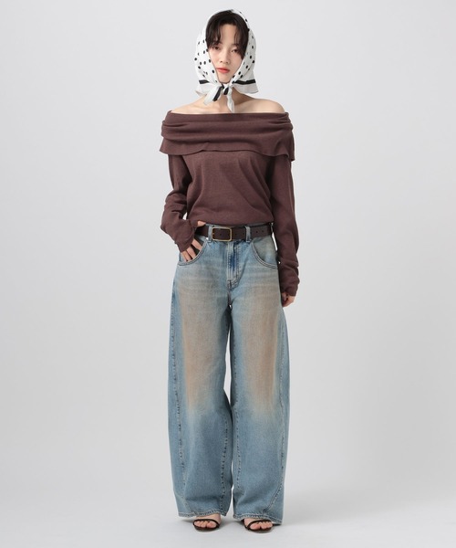 BAYFLOW（ベイフロー）の「オフショルフラップニットプルオーバー（ニット/セーター・レディース・ブラウン/オフホワイト/グレー・FREE）」の13枚目の写真