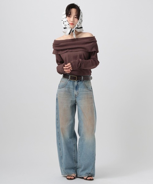 BAYFLOW（ベイフロー）の「オフショルフラップニットプルオーバー（ニット/セーター・レディース・ブラウン/オフホワイト/グレー・FREE）」の14枚目の写真