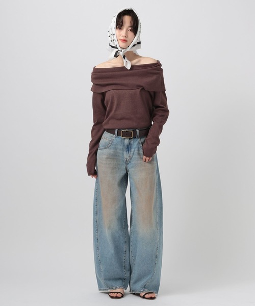 BAYFLOW（ベイフロー）の「オフショルフラップニットプルオーバー（ニット/セーター・レディース・ブラウン/オフホワイト/グレー・FREE）」の15枚目の写真