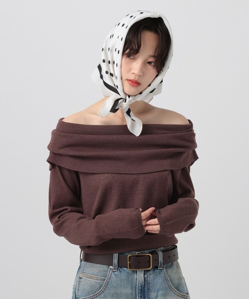 BAYFLOW（ベイフロー）の「オフショルフラップニットプルオーバー（ニット/セーター・レディース・ブラウン/オフホワイト/グレー・FREE）」の16枚目の写真