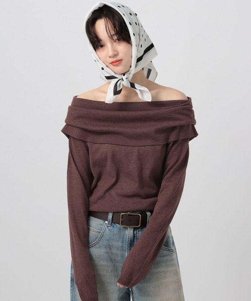 BAYFLOW（ベイフロー）の「オフショルフラップニットプルオーバー（ニット/セーター・レディース・ブラウン/オフホワイト/グレー・FREE）」の17枚目の写真