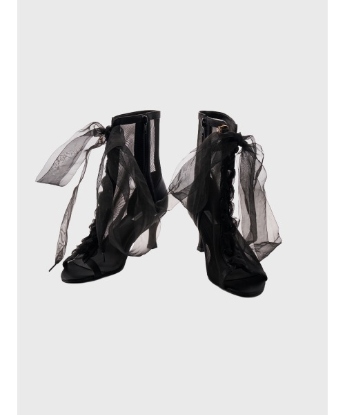 EIMY ISTOIRE（エイミーイストワール）の「シアーレースアップショートブーツ（ブーツ・レディース・ベージュ/ブラック・L/M/S）」の11枚目の写真