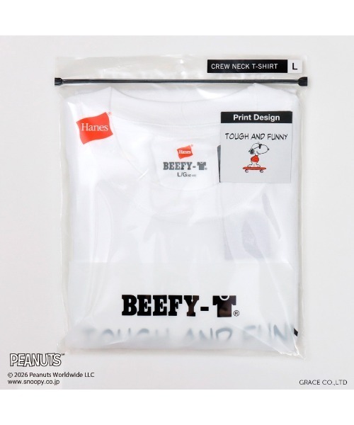 HANES(ヘインズ)の「Hanes(ヘインズ)PEANUTS×BEEFY-Tコラボ スヌーピーキャラクタープリントTシャツ 半袖(Tシャツ/カットソー・メンズ・ブラック/ホワイト・XL/L/M)」の7枚目の写真