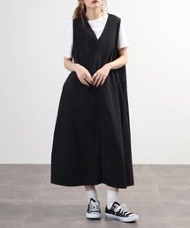 mitis（ミティス）の「mitis ナイロンワッシャー Vネック ジャンパー スカート ジャンスカ（ジャンパースカート）」