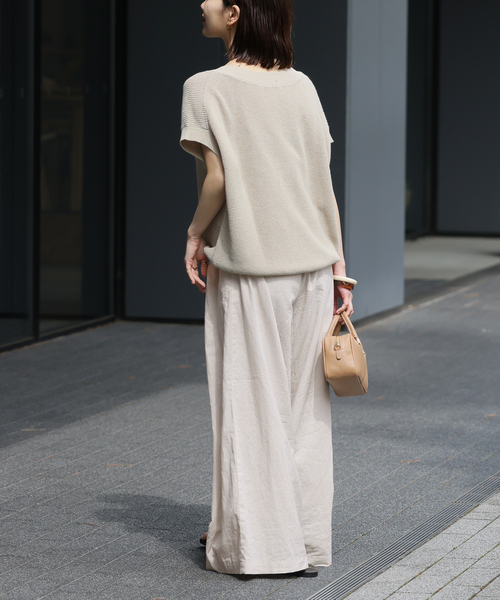 JOURNAL STANDARD relume（ジャーナルスタンダード　レリューム）の「《追加 / 新色》リネンコットンワイドギャザーパンツ（その他パンツ・レディース・ネイビー/ブラウン/アイボリー・38/36）」の6枚目の写真
