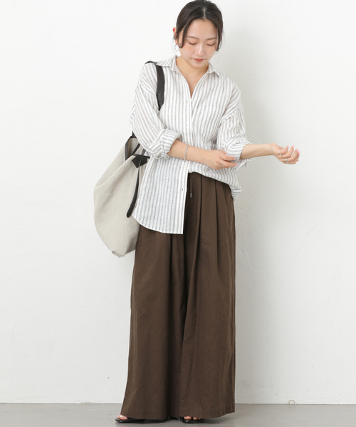 JOURNAL STANDARD relume（ジャーナルスタンダード　レリューム）の「《追加 / 新色》リネンコットンワイドギャザーパンツ（その他パンツ・レディース・ネイビー/ブラウン/アイボリー・38/36）」の10枚目の写真