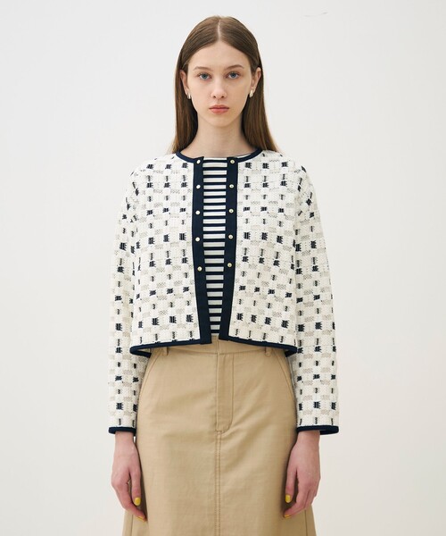 TOMORROWLAND collection(トゥモローランドコレクション)の「ブロックトリコット カーディガンジャケット(ノーカラージャケット・レディース・ホワイト系その他・36)」の3枚目の写真