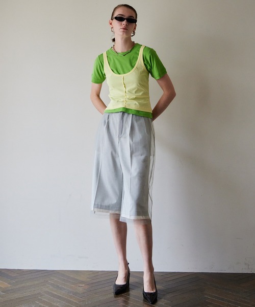 MAISON SPECIAL（メゾンスペシャル）の「Tulle Layered Midi Pants/チュールレイヤードミモレパンツ（その他パンツ・レディース・ライトグレー/ブラック・38/36）」の3枚目の写真